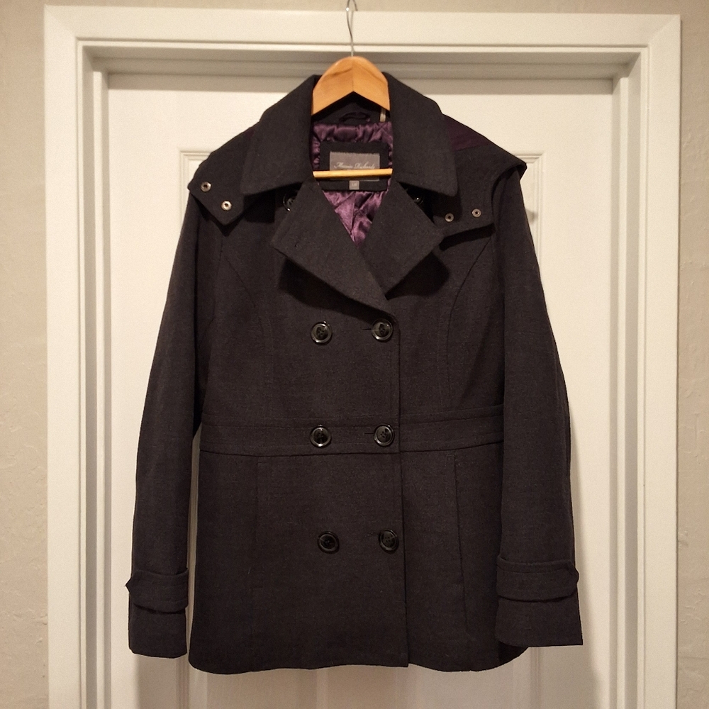 Marvin Richards Charcoal Pea Coat with Purple Lining